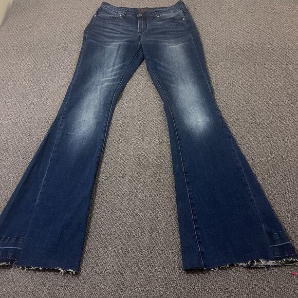 Grace In LA Jeans Womens Size 27 Blue Denim Easy Fit Raw Hem Flare Y2K Grunge - Picture 1 of 12